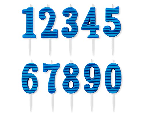 Papyrus Number Birthday Candles Pack, Blue Stripes (10-Count)