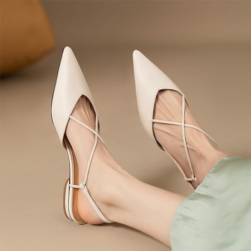 Lossarye Women's Pointed Toe Slingback Flats Comfort Adjustable Ankle Strap Backless Flat Sandals Low Heel Work Dress Shoes3