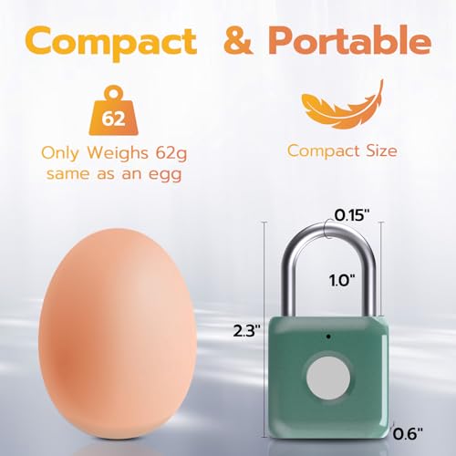 Pothunder Cadeado de impressão digital, fechadura de impressão digital sem chave de metal inteligent