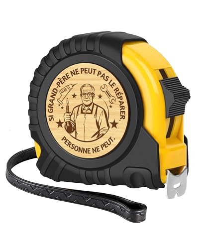 CheersLife Cadeau Fete des Peres pour Grand-Père - Mètres à Ruban de 5m Gravé "Si Grand-Père ne peut pas le réparer, personne ne peut" - 40 50 60 Cadeau Anniversaire Papy, Véritable Cadeau Homme/Papy