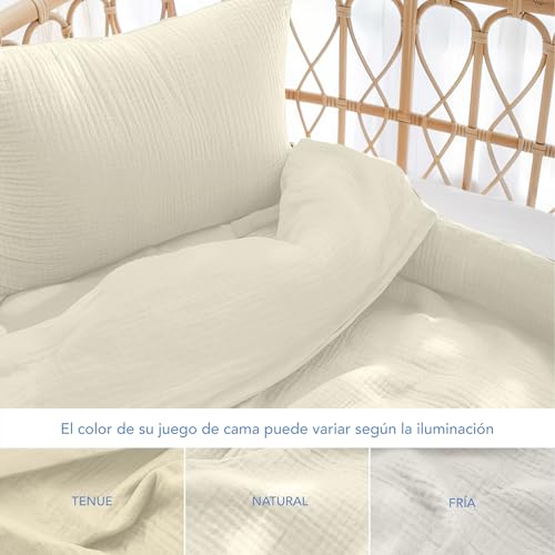 Miniatura 9 de Dreamzie Funda Nordica 80x80 Cm Con Funda De Almohada 35x40 Cm Ropa De Cuna En Muselina De Algodón Certificada Oeko-Tex Color Crema