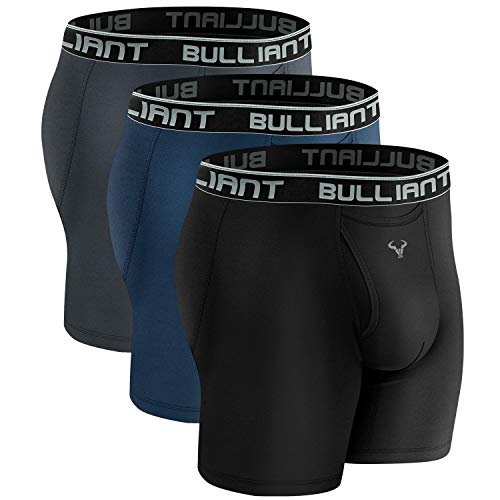 Mens Boxer Briefs 3Pack,Bulliant Briefs Underwear Regular Leg for Men with Diabetic Secret Pocket