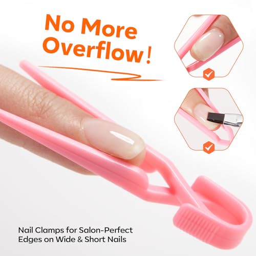 Image of modelones Gel Builder for Nails 2 Colors, 10-in-One Builder Hard Gel Nail Kit Clear Nude with Dual End Brush, Acrylic Clamps, 100PCS Paper Forms for Sculpting Extension Overlays Salon LED Cured