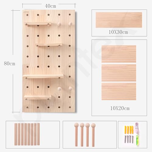 Image of Plantex Multipurpose Pine Wall Mount Wood Pegboard For Home /Wood Display Shelf /Wall Organizer For Bedroom /Kitchen /Bathroom - (32X16 Inches)