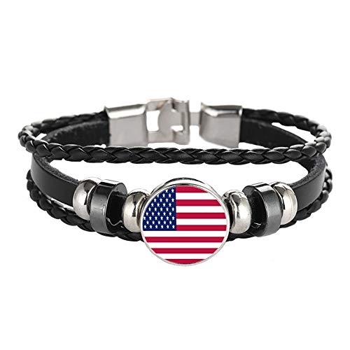 USA America Flag Braided Bracelet Leather Chain Crystal Wristband Souvenir,Fashion Handmade Bracelet for Man & Woman Special Day's Gift