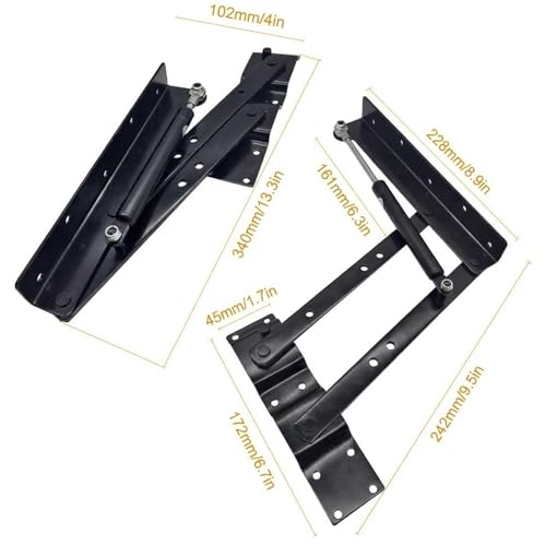 Image of GreatBBA 2pcs Folding Lift up Top Coffee Table Lifting Frame Desk Mechanism Hardware Fitting Hinge Spring Standing Rack Hinge Rack Bracket (Gas Hydraulic) | Hinge brackets only,screws not included,for lift top coffee tables,folding desks,storage tops and bench tops