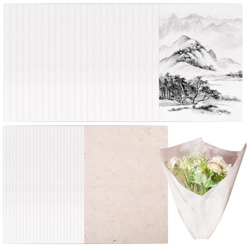 GLOBLELAND 50 piezas de papel de arroz de fibra de 11.69 x 8.26 pulgadas, papel de arroz de fibra de madera natural, papel washi hecho a mano, hojas de papel de decoupage, papel de seda para