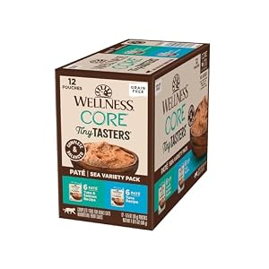 Wellness CORE Tiny Tasters Pate Variety Pack Adult Wet Cat Food, Natural, Protein Rich, Grain Free, Sea Recipies, 1.75 oz, Pack of 12 Pouches