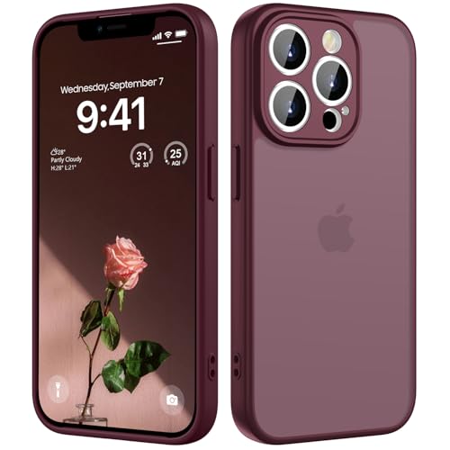 HGH für iPhone 12 Pro Max Hülle Vollständiger Kameraschutz Stoßfest Kratzfest Anti-Fingerabdruck Transluzente Rückseite Matt Handyhülle für iPhone 12 Pro Max Case 6 7 Zoll Dunkel Rot