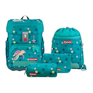 Step by Step Schulranzen-Set Cloud „Turtle Josie“ 5-teilig, türkis, Schildkröten-Design, ergonomischer Tornister mit Reflektoren, höhenverstellbar mit Hüftgurt für Mädchen ab der 1. Klasse, 19L