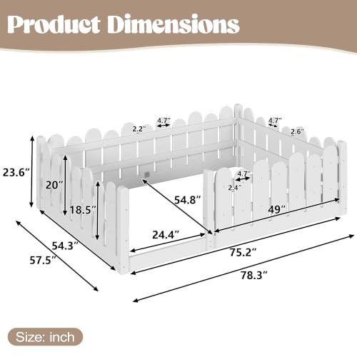 Image of Bellemave Full Size Kids Montessori Floor Bed,Floor Bed Frame with Rounded Safety Guardrail,Solid Wood Montessori Bed for Girls Boys,White