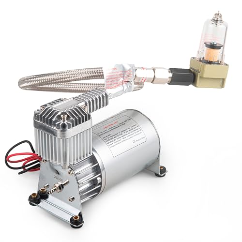 CNWZYMX 12V 150PSI Air Horn Suspension Compressor Kit Heavy Duty 3/8 NPT Mini Onboard with 1/4 NPT Adapter for Car Train Truck Horn/Bag/Suspension Silver