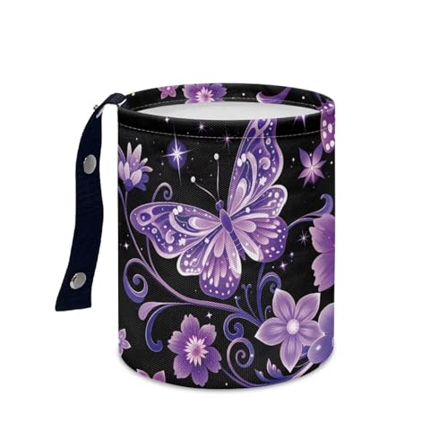 Image of Pensura Car Trash Bag Hanging Car Garbage Bag Mini Auto Interior Accessories Multipurpose Purple Floral Butterfly Mini Trash Can for Cars Auto Accessories for Cars, Home, Outdoor