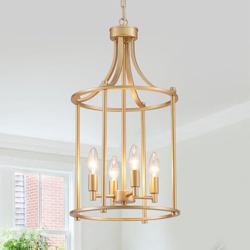 XINGQI Gold Chandeliers for Dining Room,4 Light Hanging Lantern Pendant Light Fixture Metal...