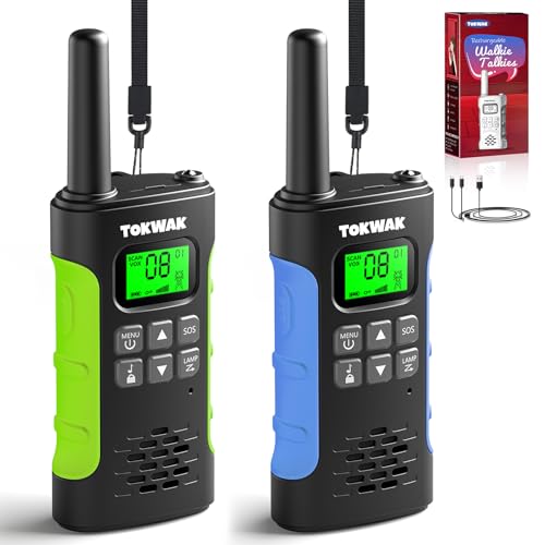 TOKWAK Walkie Talkie para Niños Adultos, Walkie Talkies Recargable con Batería, VOX y Linterna, Walkie Talkie Largo Alcance 3KM, 16 Canales Walky Talky para Exteriores, Camping, Senderismo