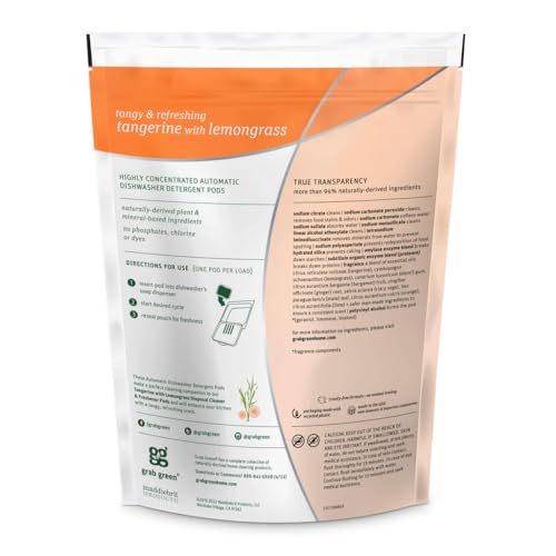 Grab Green Automatic Dishwashing Detergents Tangerine with Lemongrass Pre-Measured Pods 24 Loads