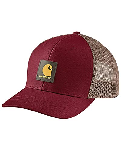 Carhartt Men's Rugged Flex Twill Mesh-Back Logo Patch Cap, Burgundy, OFA