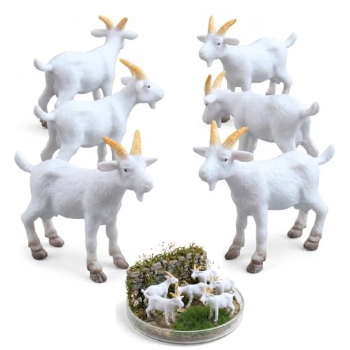 NUOBESTY Mini Goat Figurines 6pcs Plastic Realistic White Goat Animals Simulated Small Lambs Action Models Sheep Figures Learning Educational Toys Cake Topper for Fairy Garden Decor