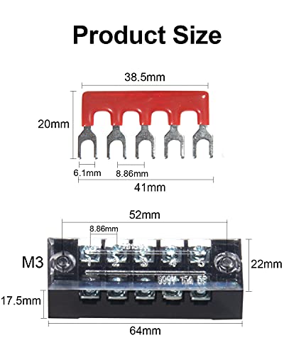 Image of 10pcs (5 Sets) 5 Positions Dual Row 600V 15A Screw Terminal Strip Blocks with Cover + 400V 15A 5 Positions Pre-Insulated Terminals Barrier Strip (Black & Red) by MILAPEAK