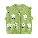Mud Kingdom Baby Girls Floral Knit Vest with Flower Applique V-Neck Lace Trim Button-Front Sleeveless Cardigan Floral Green 12-18 Months