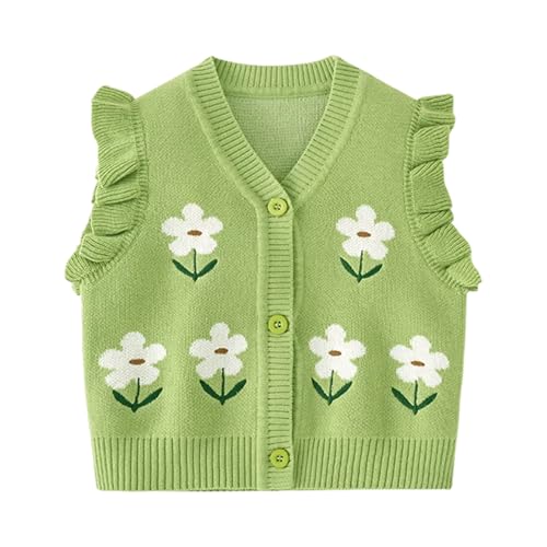 Mud Kingdom Baby Girls Floral Knit Vest with Flower Applique V-Neck Lace Trim Button-Front Sleeveless Cardigan Floral Green 12-18 Months