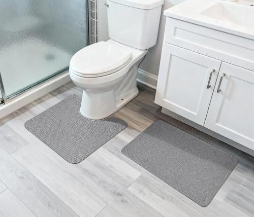 Image of Bosap Bath Mat Set 2 Pieces,Ultra Thin Bathroom Rugs,Rubber Toilet Rugs