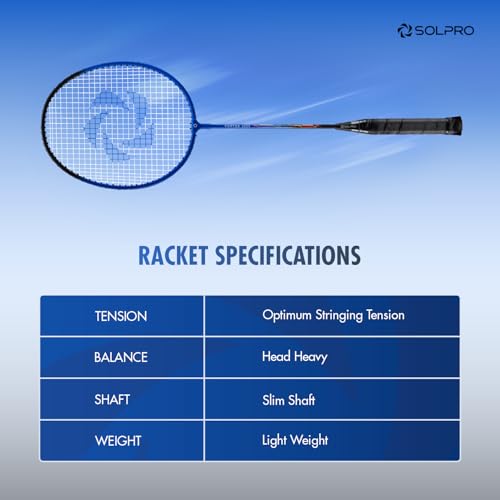 Image of SOLPRO VORTEK 3000 Badminton Racket Set (2 Pcs in 1) for Beginners & Intermediate, Adult & Kids Shuttle Bat with Full Cover Bag, Lightweight Racket with Durable Frame for Practice & Match (Blue /Black)