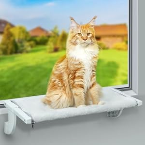 GUUSII HOME Hamac Chat Fenetre Perchoir Lit Fenêtre Panier Suspendu Etagere pour Chats Ajustable d&rsquo;Intérieur 67.5*34.5cm Robuste Jusqu&rsquo;à 18kg Facile à Monter et à déplacer Pas de Ventouse Balcon (L)