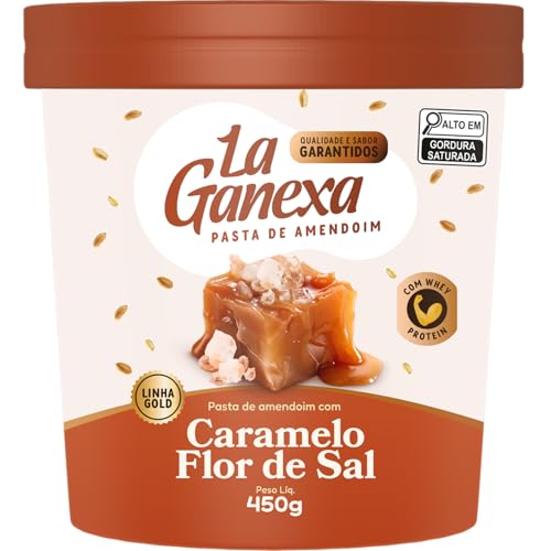 Pasta de Amendoim Integral, Zero, Sabor Caramelo e Flor de Sal com Whey 450g – La Ganexa