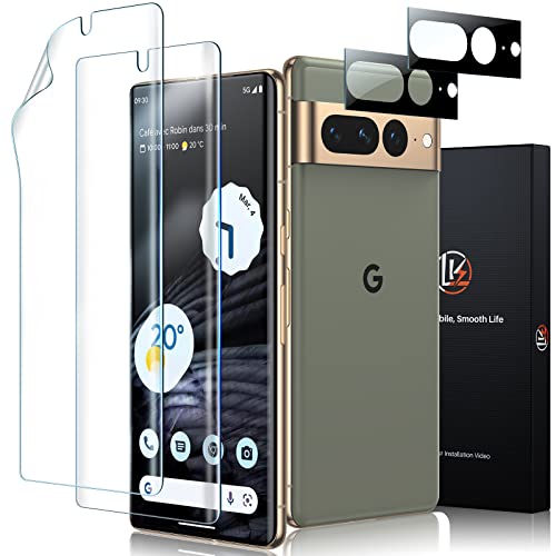 LK 2 Pack for Google Pixel 7 Pro Screen Protector 6.7-inch + 2 Pack Lens Protector with Positioning Tool, Self-Healing TPU Film, Touch Sensitive, HD Ultra-Thin