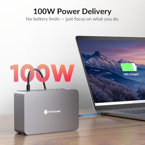 Image of AV Access 8K KVM Switch 3 Monitors 2 Computers, Laptop + Desktop KVM Docking Station, 100W PD, GbE, 2xUSB 3.2 10Gbps USB C Hub, SD Reader & Remote Switcher for HP, Dell, Chromebook, PC, and More