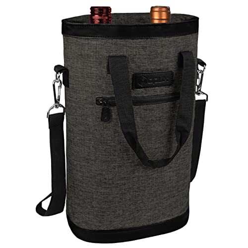 opux Two Bottle Wine Bag Carrier Tote, Insulated Leakproof 2 Bottle Wine Cooler Bag for Travel BYOB Picnic, Portable Wine Case, Gift for Men Women Wine Lover Birthday Party Christmas, Charcoal Gray