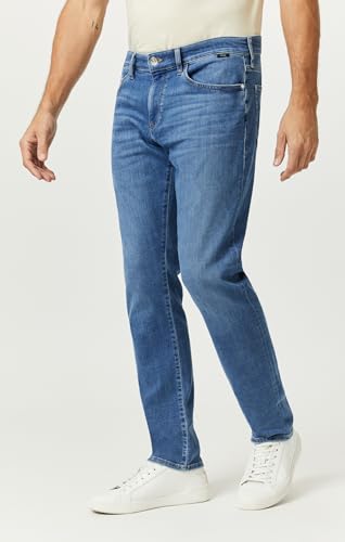 Mavi Zach Men's Relaxed Straight Leg Jeans, Mid Rise Jeans for Men, Mid Brushed Feather Blue, 40 x 322