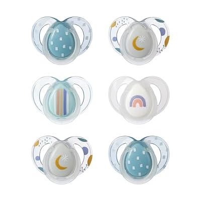 Tommee Tippee Night Time Pacifier, 6-18 Months, Symmetrical Silicone Baglet, BPA-Free Binkies, Glow in The Dark Technology, Blue Rainbow, Pack of 6