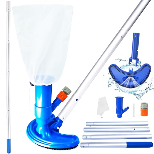 Pool Vacuum Cleaner with Telescopic Pole Aluminium Rod 1.5m 4 Sections Pool Vacuum Heads Cleaning Kit for Hot Tub Swimming Pool Lazy Spa Pond Pool Maintenance Kit with Brush Fine Mesh Leaf Bag