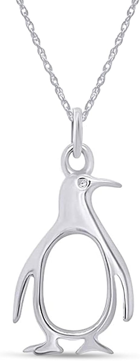 Penguin Pendant Necklace for Women, 14K Gold Over 925 Sterling Silver, Cute Animal Charm Jewelry with 18" Chain, Unique Gift for Her