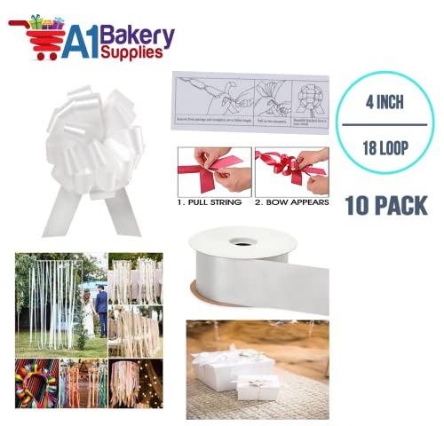 White Flora Satin 4" Pull Bows 18 Loops 10Pk Chirstmas Weeding Gift Wrap Pull Bows A1 Bakery Supplies #TOP3