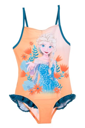 Disney Frozen Bañador para Niña, Diseño Elsa Bañador de Una Pieza, Bañador de Natación Infantil, Talla 6 Años, Naranja