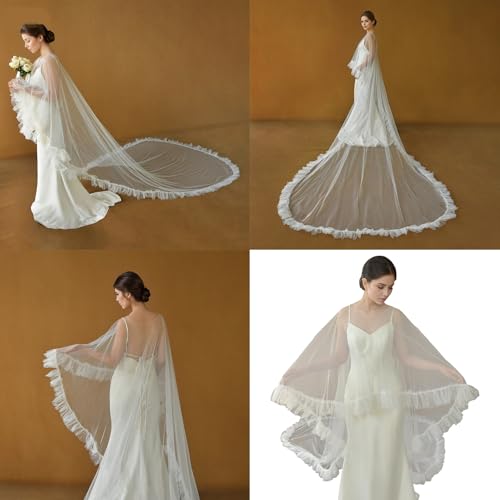 Velo transparente tipo capa de novia para ceremonia de boda romántica en jardín 2