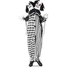 Haunted Hill Farm Lifesize 5.5-Ft Animatronic Scary Talking Two-Headed Clown with Touch Activated Lights and Sound, Battery-Operated Indoor or Covered Outdoor Halloween Decoration