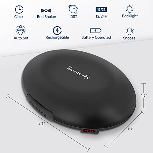 Dreamsky Vibrating Alarm Clock For Heavy Sleepers Adults - Rechargeable Bed Shaker For Hearing Impaired, Auto Set Loud Alarm Clocks For Bedrooms, Travel Alarm Clock Battery Operated, Auto Dst #TOP7