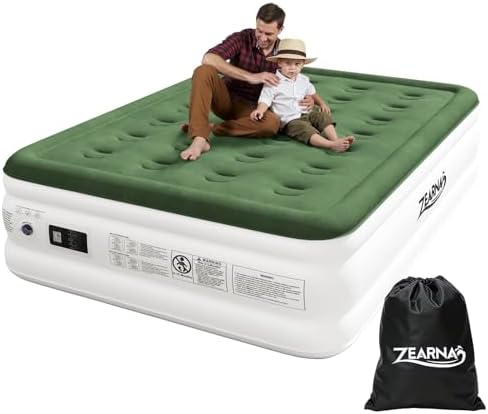 Zearna Luftbett 2 Personen, 191x137x46cm Luftmatratze Selbstaufblasend, Aufblasbare Matratze mit integrierter Elektropumpe, Praktisches Gästebett für Camping, Reise und Heimgebrauc