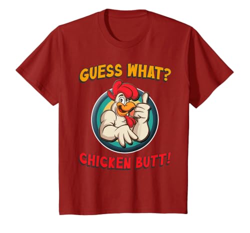Guess What Chicken Butt Shirt Toddler Kids Child T-Shirt, Youth, Cranberry Red, Medium