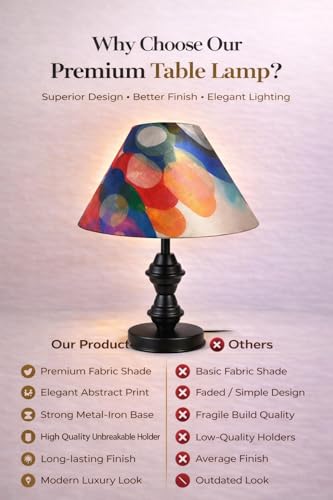 Image of tu casa Modern Table Lamp with Aurora Waves Satin Shade | Metal Iron Base Decorative lamp for Living Room| Decorative Lighting for Living Room, Study & Home Decor, Designer Table Lamp for Gifting