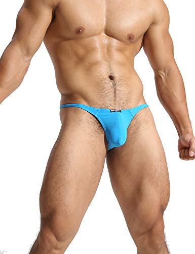 Azcode Mens T-Back Thongs Sexy Low Rise G-String Briefs Bulge Pouch Underwear Blue #TOP3