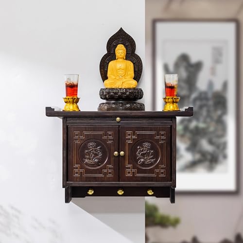 Table d'autel de méditation murale en bois pour statue de Bouddha 40x30cm - 3