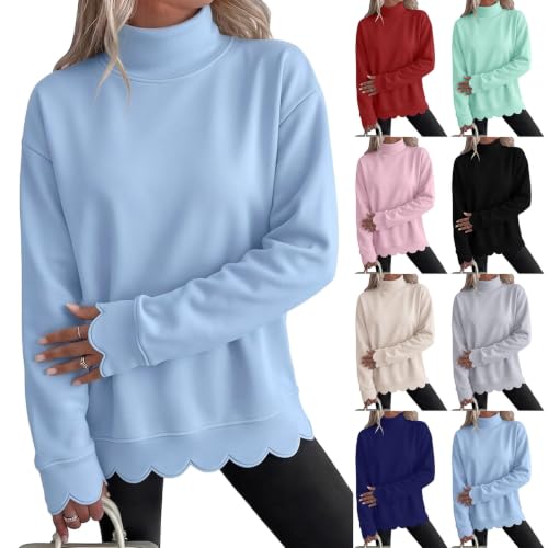 NEKSVTH Mock Neck Sweatshirt Women Light Blue L - Oversized Mock Neck Long Sleeve Pullover Sweatshirt 2026 Casual Trendy Fall Outfits