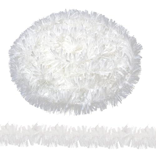 Image of WedDecor 6ft White Christmas Tinsel Garland for Tree Decorations, Chunky Tinsel Garland for Home Xmas Events, Party Supplies, Pack of 1