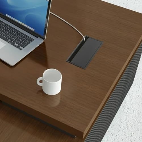 Image of Lakdi The Furniture Co Director L-Shape Table Luxury Modern Office Desk Made in MDF with Wire Manager Side Unit and Openable Storage- Brown & Grey - LDL-597