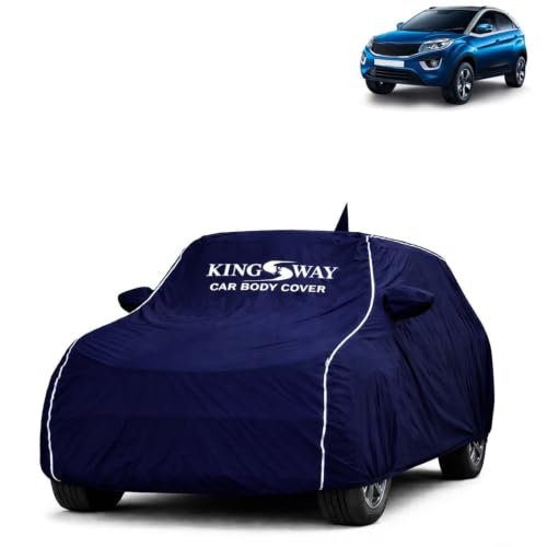 Image of KINGSWAY Super Waterproof Car Cover Only with Tata Nexon (Year 2017 to 2019 - All Model) | Mirror and Antenna Pockets | All Weather Car Body Cover with Silver Piping | Blue